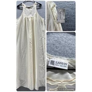 Vintage Lanvin Dress Womens Large Satin Maxi Nightgown Lace Trim 70s 80s France